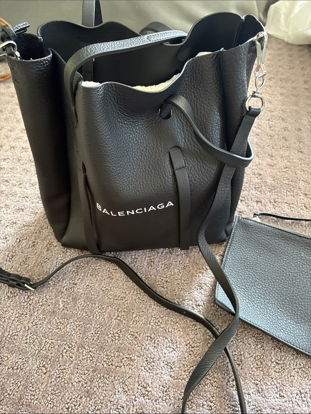 Balenciaga Black Pebbled Leather Drawstring bag with Pouch - Picture 2 of 5